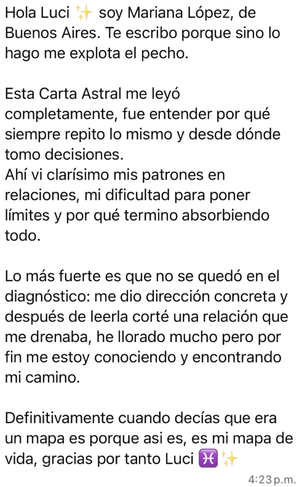 Mensaje real de una clienta sobre su Carta Astral (3)